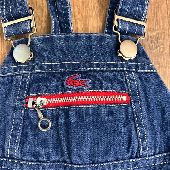 Izod Lacoste Alligator Denim Overalls Colorful Zippers Sz 6-9M - Picture 2 of 9